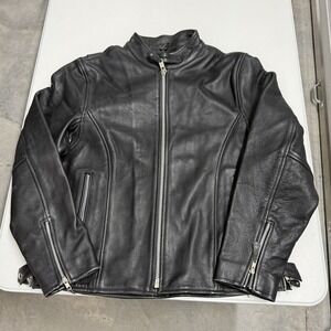 Custom Bilt Leather Motorcycle Jacket Mens L Black Good Cafe Racer Biker Moto